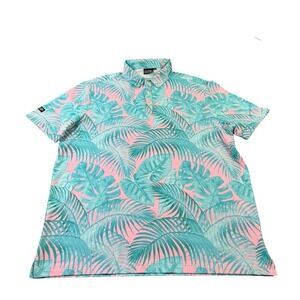 Sunday Swagger Pink Blue Tropical AOP Golf Polo Size XL Mint